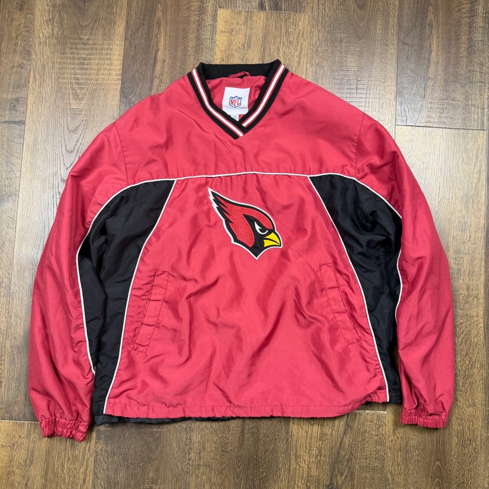 NFL Arizona Cardinals V-Neck Pullover Windbreaker Jacket Red Black Mens Large